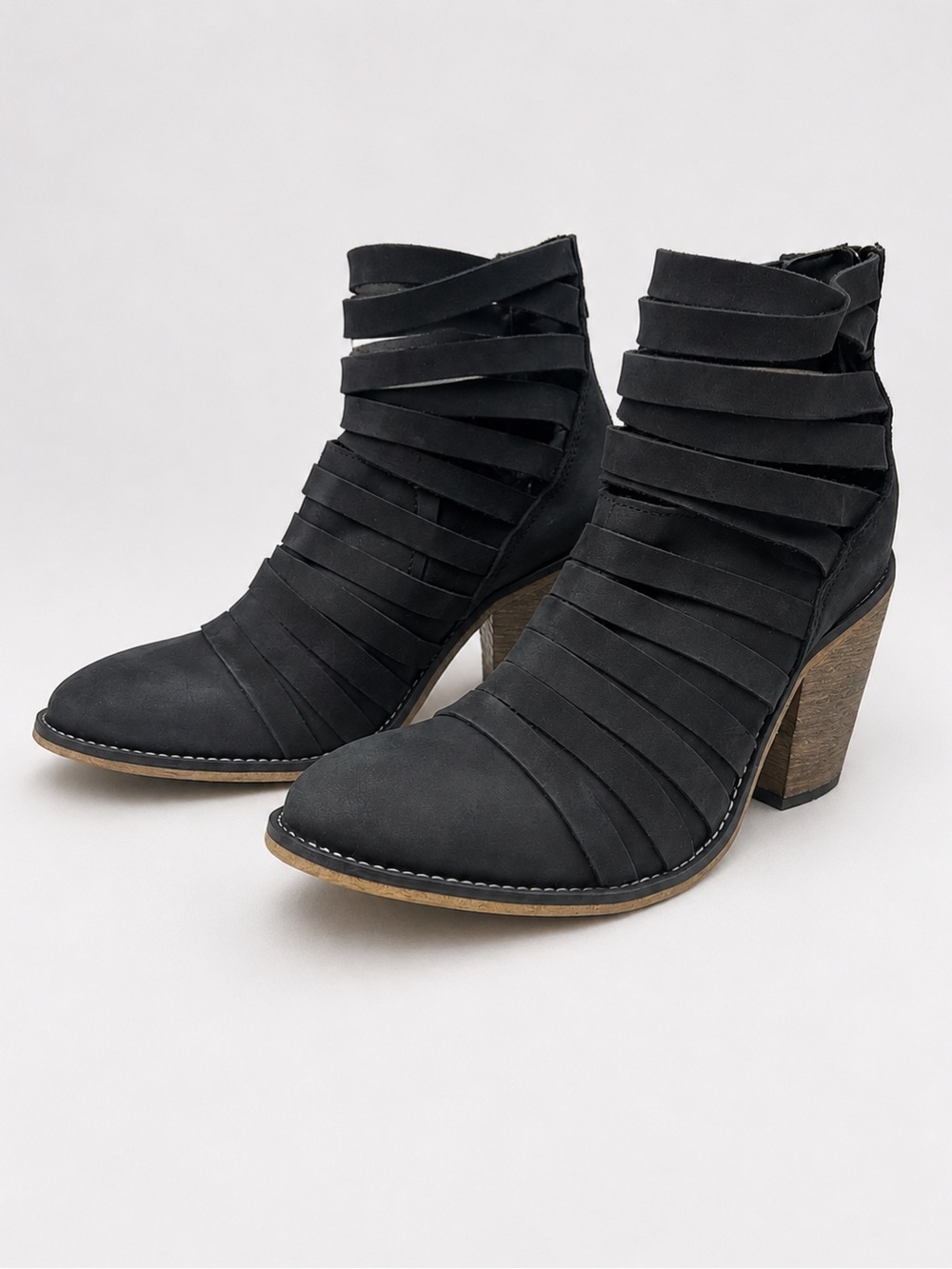 Free People Black Nubuck Strappy Ankle Booties EU 37 (6 1/2) Boho Portugal